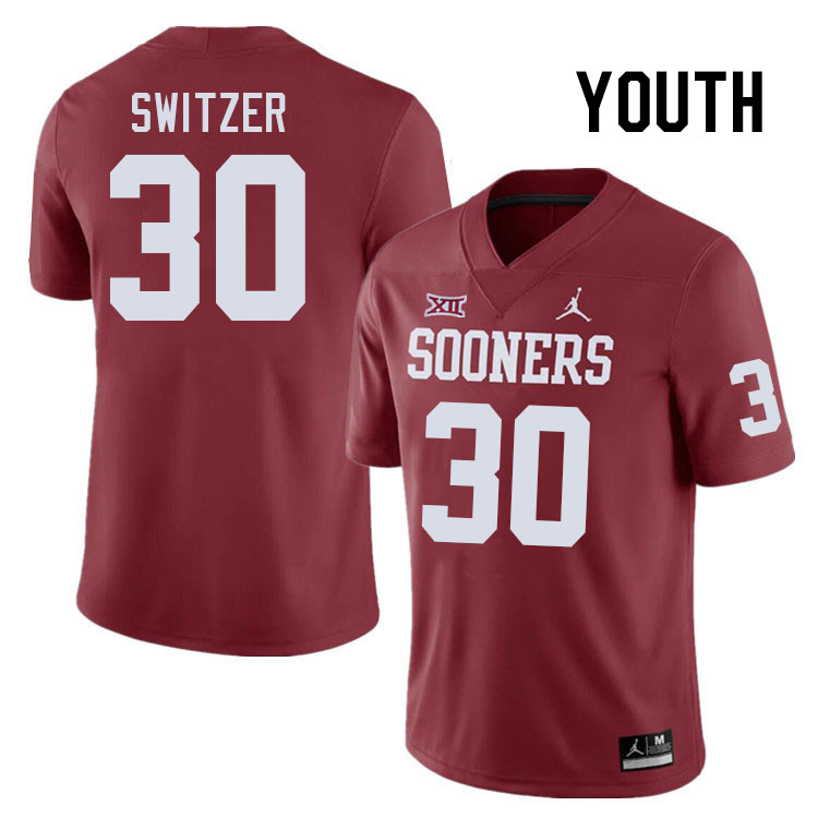 Youth #30 Jacob Switzer Oklahoma Sooners College Football Jerseys Stitched-Crimson